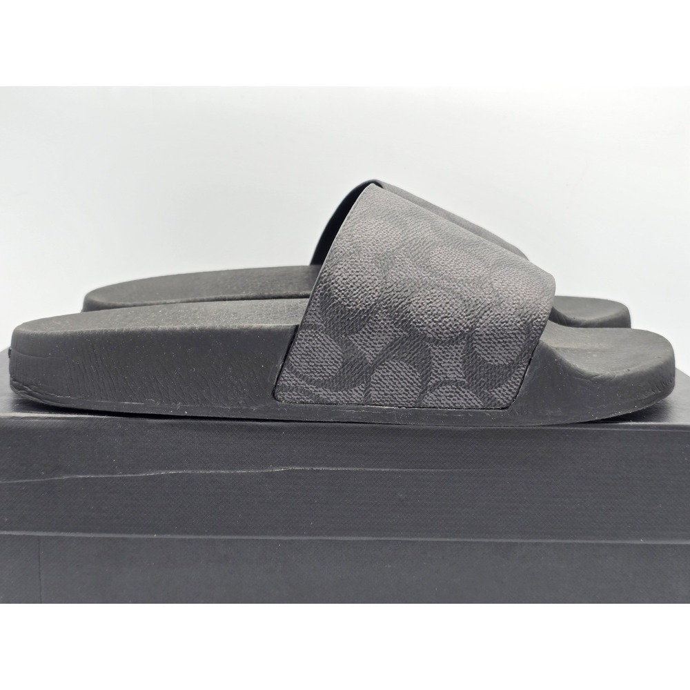Coach SIG CTD CNVS POOL SL Black Signature Men's Canvas Slide Sandals Logo Sz 7 - Picture 9 of 12